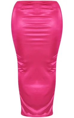Discount PrettyLittleThing Shape High Shine Low Rise Maxi Skirt Hot Pink