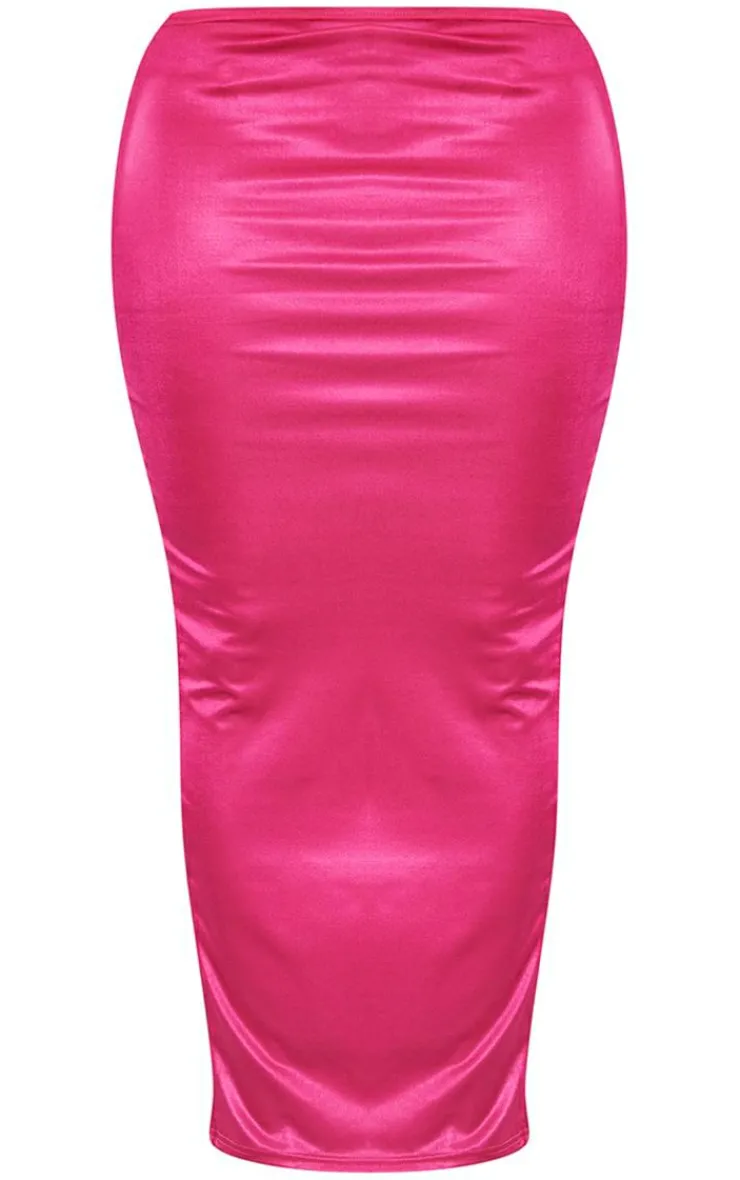 Discount PrettyLittleThing Shape High Shine Low Rise Maxi Skirt Hot Pink