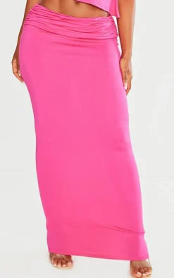 Sale PrettyLittleThing Shape Jersey Ruched Waist Maxi Skirt Hot Pink