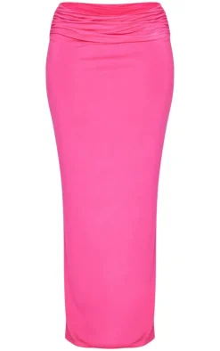 Sale PrettyLittleThing Shape Jersey Ruched Waist Maxi Skirt Hot Pink