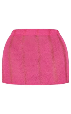 Online PrettyLittleThing Shape Ladder Knit Micro Mini Skirt Hot Pink