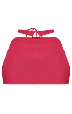 Sale PrettyLittleThing Shape Linen Look Triangle Trim Detail Mini Skirt Hot Pink