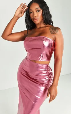 Discount PrettyLittleThing Shape Metallic Bandeau Corset Hot Pink