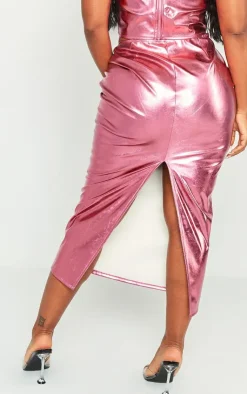 Outlet PrettyLittleThing Shape Metallic Maxi Skirt Hot Pink