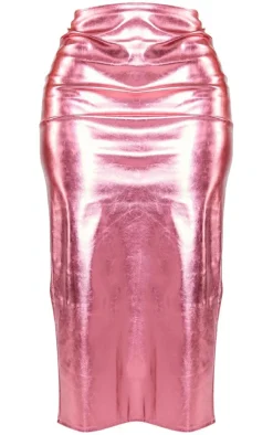 Outlet PrettyLittleThing Shape Metallic Maxi Skirt Hot Pink