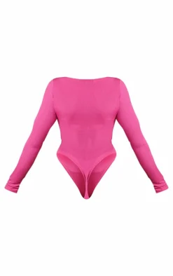 Shape Hot Pink Rib Long Sleeve Square Neck Bodysuit