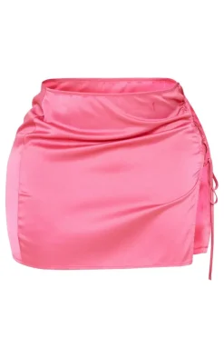Outlet PrettyLittleThing Shape Satin Lace Up Side Mini Skirt Hot Pink