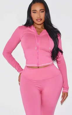 Best PrettyLittleThing Shape Sculpted Contrast Stitch Zip Through Hoodie Hot Pink