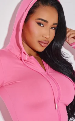 Best PrettyLittleThing Shape Sculpted Contrast Stitch Zip Through Hoodie Hot Pink