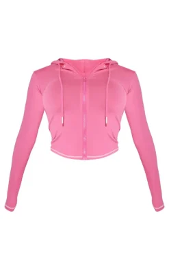 Best PrettyLittleThing Shape Sculpted Contrast Stitch Zip Through Hoodie Hot Pink