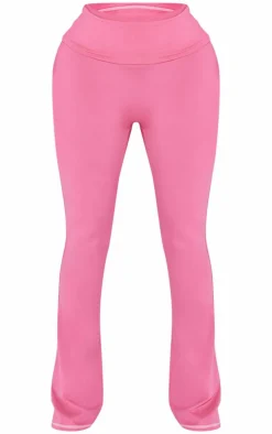 Sale PrettyLittleThing Shape Sculpted Contrast Stitch Foldover Waist Flare Pants Hot Pink