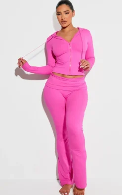 Outlet PrettyLittleThing Shape Sculpted Foldover Waist Flare Pants Hot Pink