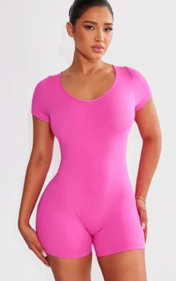 PrettyLittleThing Unitards*Shape Sculpted Plunge V Neck Short Sleeve Unitard