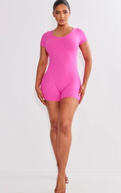 PrettyLittleThing Unitards*Shape Sculpted Plunge V Neck Short Sleeve Unitard