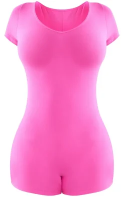PrettyLittleThing Unitards*Shape Sculpted Plunge V Neck Short Sleeve Unitard