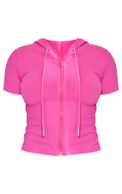Discount PrettyLittleThing Shape Sculpted Short Sleeve Hooded Jacket Hot Pink