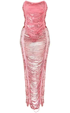 Shape Sequin Fringe Bandeau Midaxi Dress-PrettyLittleThing Outlet