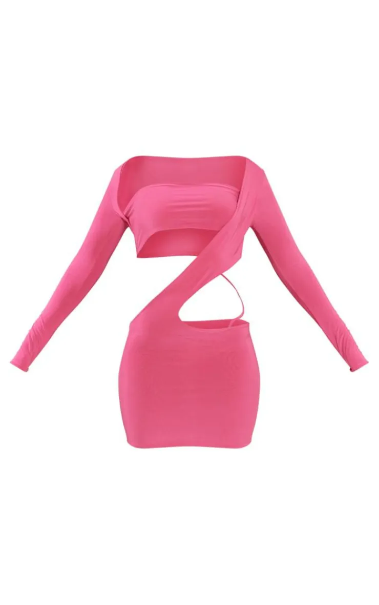 Shape Slinky Cut Out Long Sleeve Bodycon Dress-PrettyLittleThing
