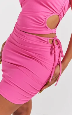 Hot PrettyLittleThing Shape Slinky Cut Out Ruched Detail Mini Skirt Hot Pink