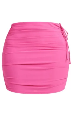 Hot PrettyLittleThing Shape Slinky Cut Out Ruched Detail Mini Skirt Hot Pink