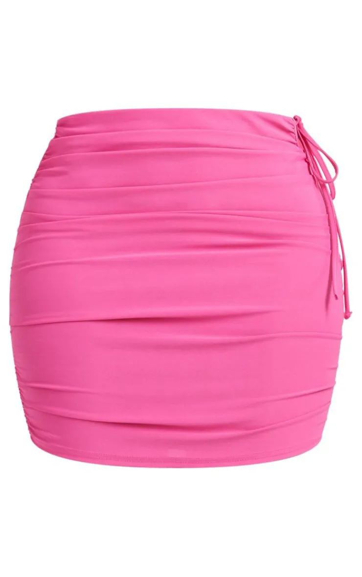 Hot PrettyLittleThing Shape Slinky Cut Out Ruched Detail Mini Skirt Hot Pink