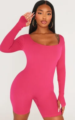 PrettyLittleThing Unitards*Shape Snatched Ribbed Long Sleeve Unitard
