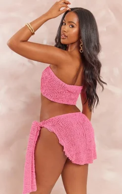Outlet PrettyLittleThing Shape Textured Super Crop Bandeau Hot Pink