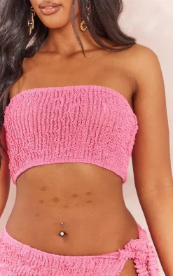 Outlet PrettyLittleThing Shape Textured Super Crop Bandeau Hot Pink