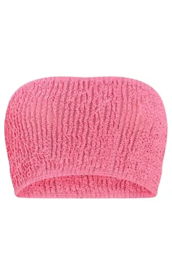 Outlet PrettyLittleThing Shape Textured Super Crop Bandeau Hot Pink