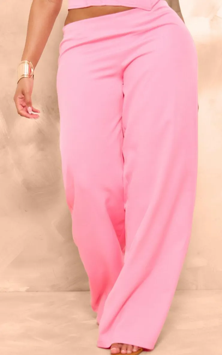 Best PrettyLittleThing Shape Woven Low Rise Wide Leg Pants Hot Pink