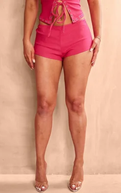 Discount PrettyLittleThing Shape Woven Low Rise Hot Pants Hot Pink