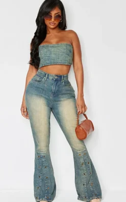Shape Indigo Blue Wash Denim Square Bandeau Top