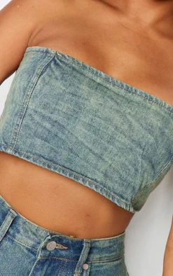 Shape Indigo Blue Wash Denim Square Bandeau Top