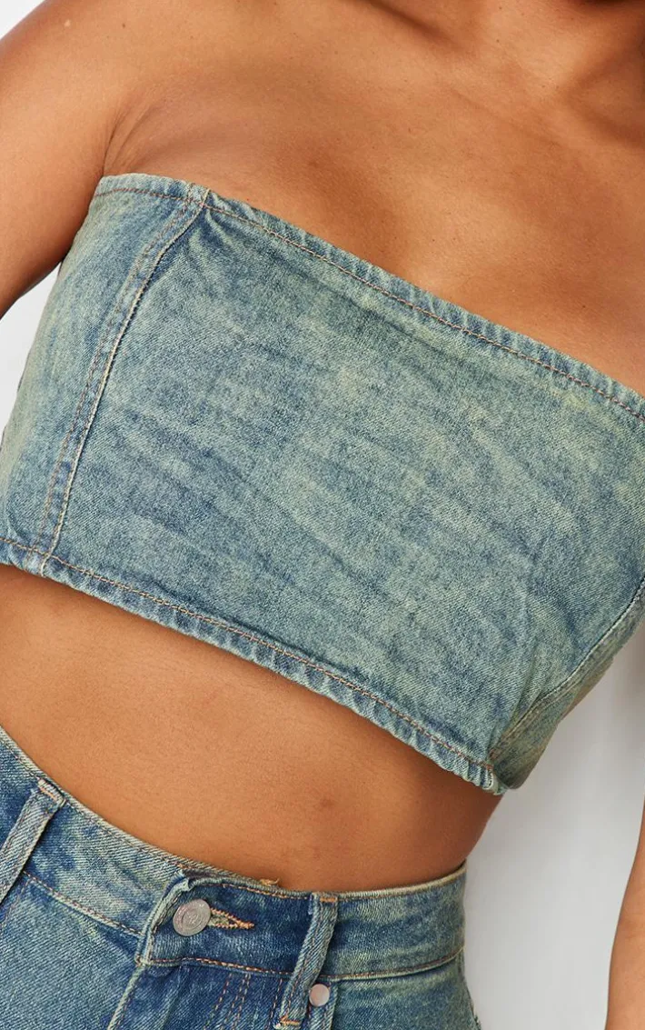 Shape Indigo Blue Wash Denim Square Bandeau Top