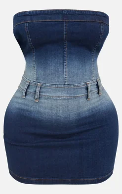 Shape Indigo Blue Wash Denim Bandeau Dress-PrettyLittleThing Outlet