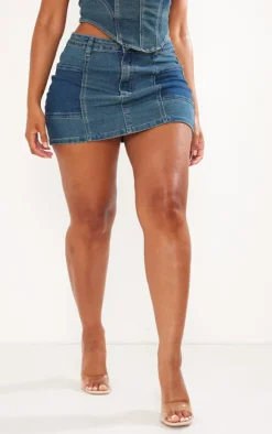 Hot PrettyLittleThing Shape Denim Micro Mini Skirt Indigo Vintage Wash