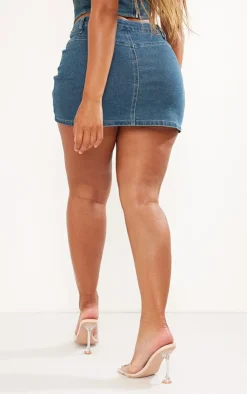 Hot PrettyLittleThing Shape Denim Micro Mini Skirt Indigo Vintage Wash