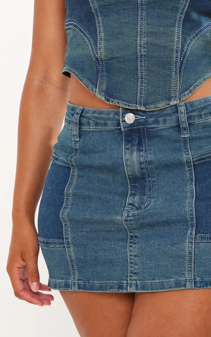 Hot PrettyLittleThing Shape Denim Micro Mini Skirt Indigo Vintage Wash