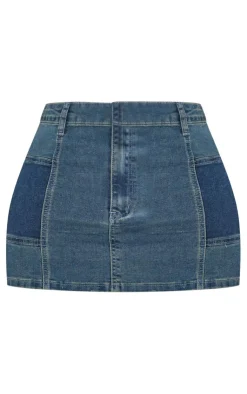 Hot PrettyLittleThing Shape Denim Micro Mini Skirt Indigo Vintage Wash