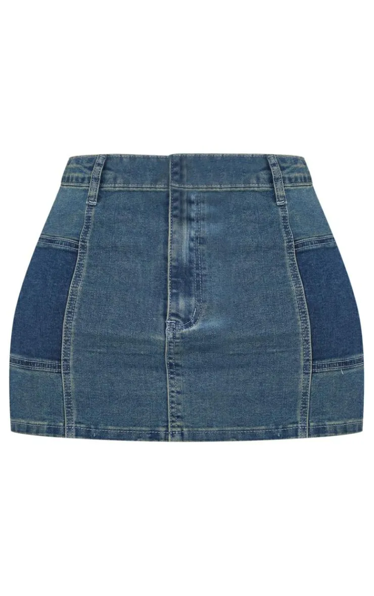 Hot PrettyLittleThing Shape Denim Micro Mini Skirt Indigo Vintage Wash