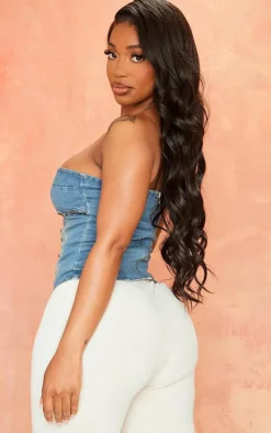PrettyLittleThing Corsets*Shape Stretch Denim Stud Detail Bandeau Corset