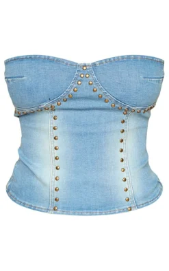 PrettyLittleThing Corsets*Shape Stretch Denim Stud Detail Bandeau Corset