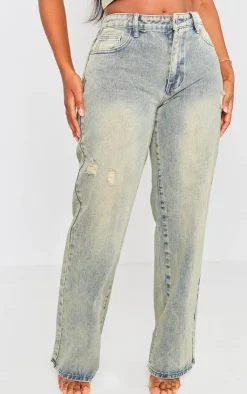 Sale PrettyLittleThing Shape Washed Denim Wide Leg Jeans Indigo Vintage Wash