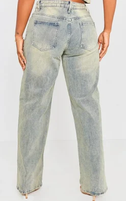 Sale PrettyLittleThing Shape Washed Denim Wide Leg Jeans Indigo Vintage Wash