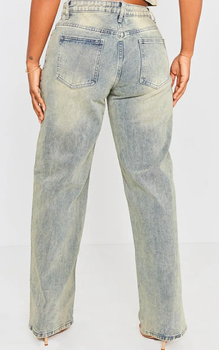 Sale PrettyLittleThing Shape Washed Denim Wide Leg Jeans Indigo Vintage Wash