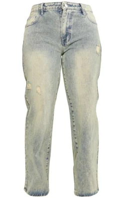 Sale PrettyLittleThing Shape Washed Denim Wide Leg Jeans Indigo Vintage Wash