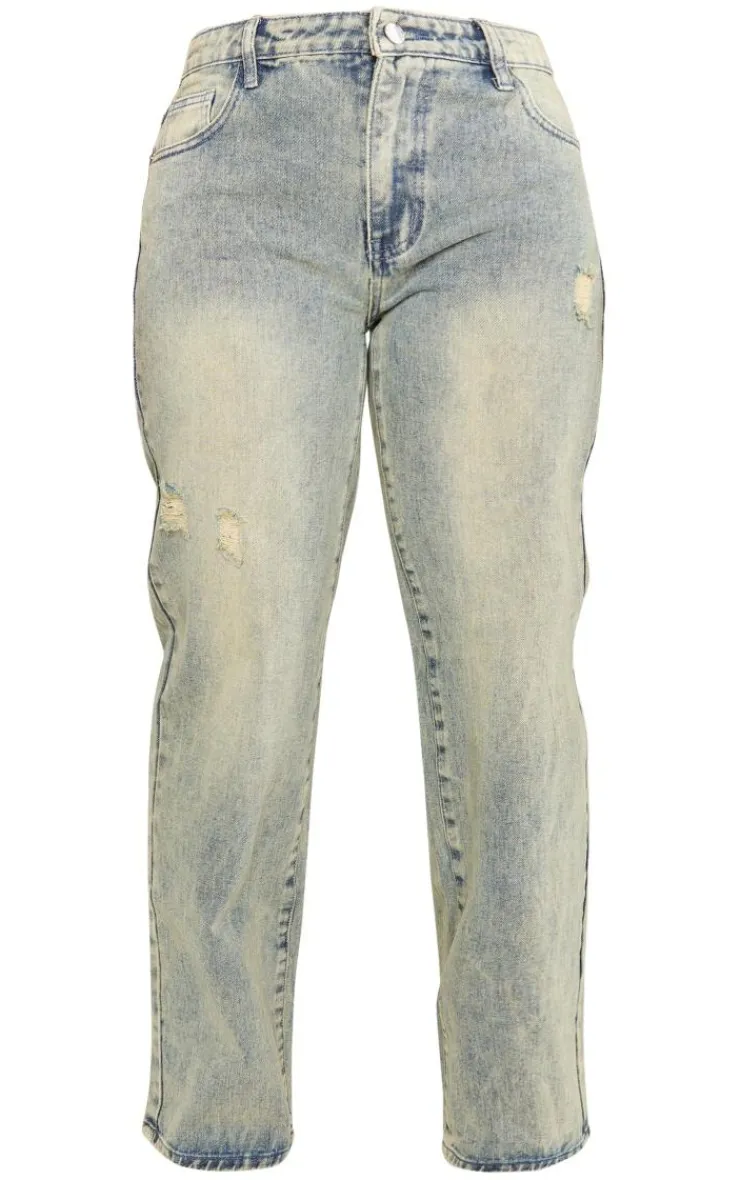 Sale PrettyLittleThing Shape Washed Denim Wide Leg Jeans Indigo Vintage Wash