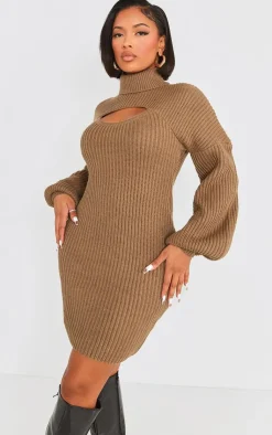 Shape 2 In 1 High Neck Balloon Sleeve Bodycon Sweater Dress-PrettyLittleThing Online