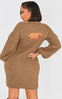Shape 2 In 1 High Neck Balloon Sleeve Bodycon Sweater Dress-PrettyLittleThing Online