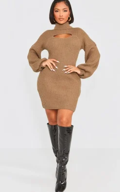 Shape 2 In 1 High Neck Balloon Sleeve Bodycon Sweater Dress-PrettyLittleThing Online